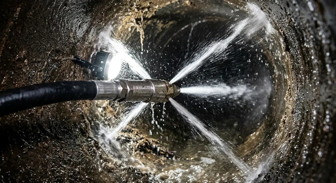 High-pressure hydro jetting nozzle cleaning sewer pipe for Sewer Cleanout in Headland